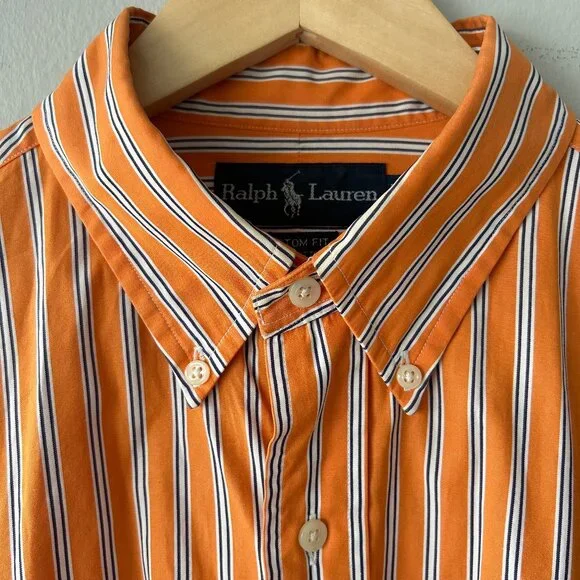 Polo Ralph Lauren Classic Fit Striped Button-Down Orange Shirt Men’s Large - Picture 2 of 5